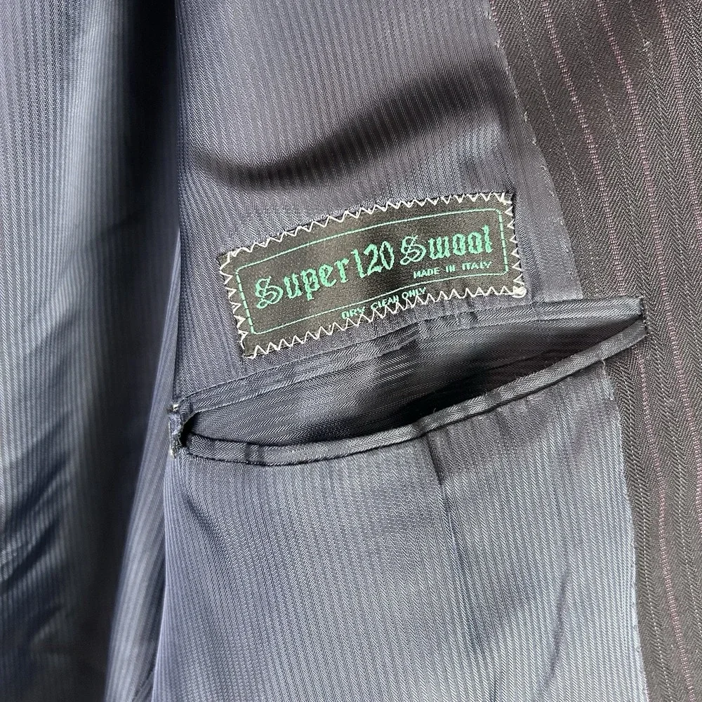 Zanetti Blazer US Size 44 Long Mens Black‎ Purple Pinstripe 100% Wool Super 120